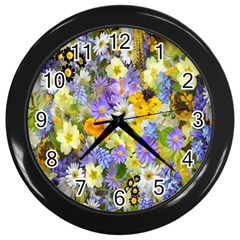 Spring Flowers Wall Clock (black) by artworkshop