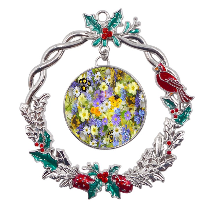 Spring Flowers Metal X mas Wreath Holly leaf Ornament