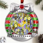 Spring Flowers Metal X Mas Ribbon With Red Crystal Round Ornament Front