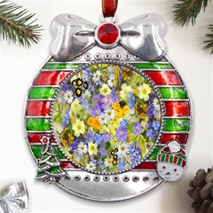 Spring Flowers Metal X mas Ribbon With Red Crystal Round Ornament by artworkshop