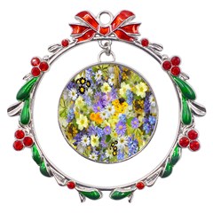 Spring Flowers Metal X mas Wreath Ribbon Ornament by artworkshop