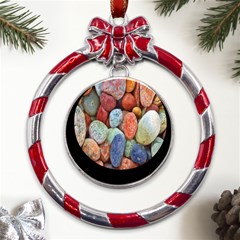 Stones Metal Red Ribbon Round Ornament by artworkshop