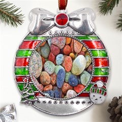 Stones Metal X mas Ribbon With Red Crystal Round Ornament by artworkshop