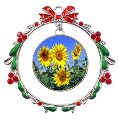 Sunflower Gift Metal X mas Wreath Ribbon Ornament by artworkshop