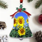 Sunflower Gift Metal Holly Leaf Bell Ornament Front