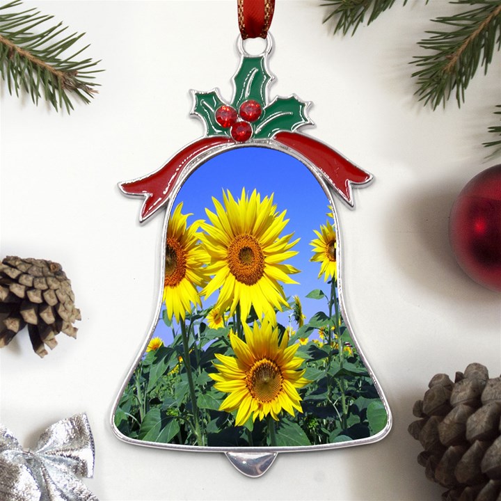 Sunflower Gift Metal Holly Leaf Bell Ornament