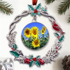 Sunflower Gift Metal X mas Wreath Holly Leaf Ornament by artworkshop