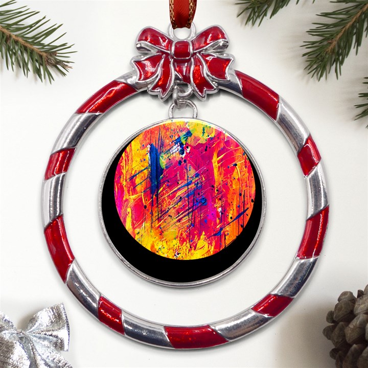 Various Colors Metal Red Ribbon Round Ornament