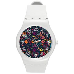 Doodle Pattern Round Plastic Sport Watch (m) by Grandong