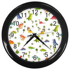 Vector Baby Dino Seamless Pattern Wall Clock (black) by Grandong