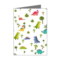 Vector Baby Dino Seamless Pattern Mini Greeting Card by Grandong