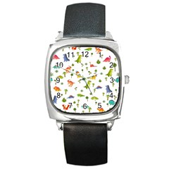 Vector Baby Dino Seamless Pattern Square Metal Watch by Grandong