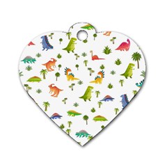 Vector Baby Dino Seamless Pattern Dog Tag Heart (one Side) by Grandong