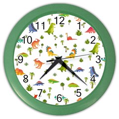 Vector Baby Dino Seamless Pattern Color Wall Clock by Grandong