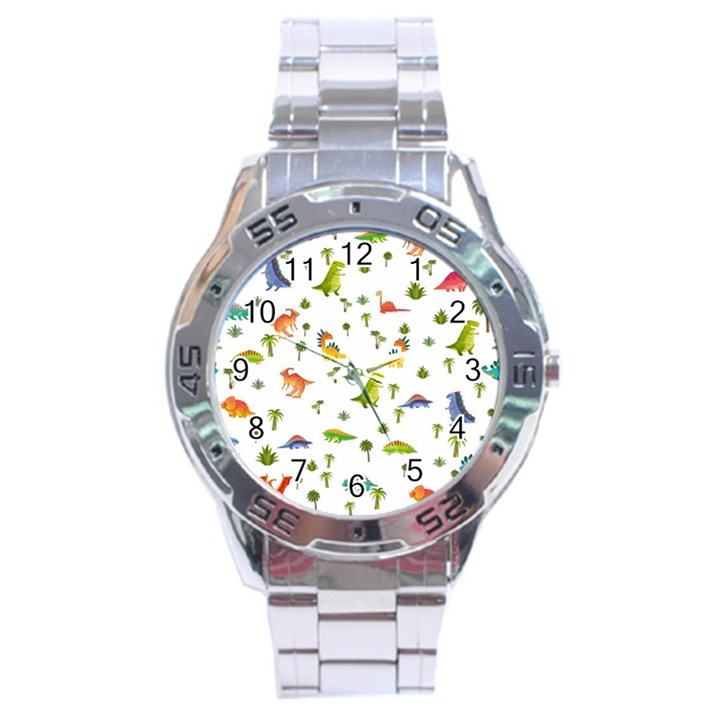 Vector Baby Dino Seamless Pattern Stainless Steel Analogue Watch