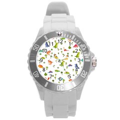 Vector Baby Dino Seamless Pattern Round Plastic Sport Watch (l) by Grandong