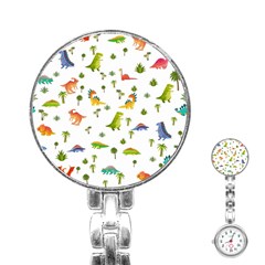 Vector Baby Dino Seamless Pattern Stainless Steel Nurses Watch by Grandong