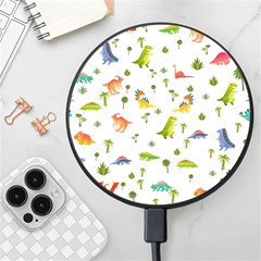 Vector Baby Dino Seamless Pattern Wireless Fast Charger(black) by Grandong