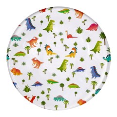 Vector Baby Dino Seamless Pattern Round Glass Fridge Magnet (4 Pack)