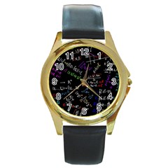 Mathematics  Physics Maths Math Pattern Round Gold Metal Watch by Grandong