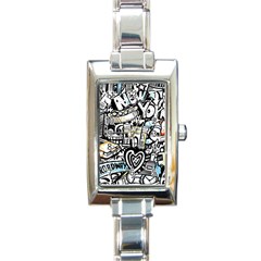 New York City Nyc Broadway Doodle Art Rectangle Italian Charm Watch