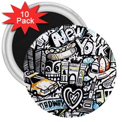 New York City Nyc Broadway Doodle Art 3  Magnets (10 Pack)  by Grandong