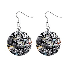 New York City Nyc Broadway Doodle Art Mini Button Earrings by Grandong