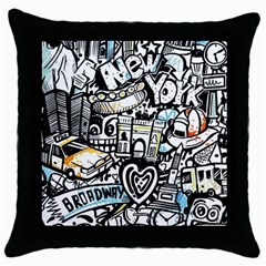 New York City Nyc Broadway Doodle Art Throw Pillow Case (black) by Grandong