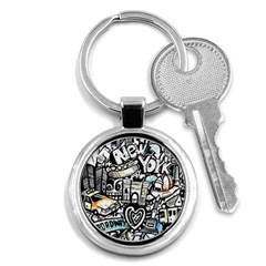 New York City Nyc Broadway Doodle Art Key Chain (round) by Grandong