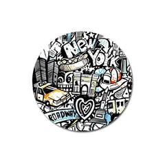 New York City Nyc Broadway Doodle Art Magnet 3  (round) by Grandong