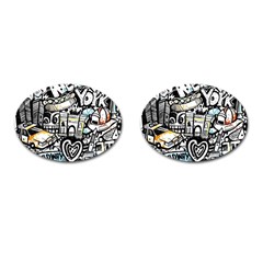 New York City Nyc Broadway Doodle Art Cufflinks (oval) by Grandong