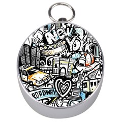 New York City Nyc Broadway Doodle Art Silver Compasses by Grandong