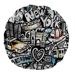 New York City Nyc Broadway Doodle Art Large 18  Premium Flano Round Cushions by Grandong