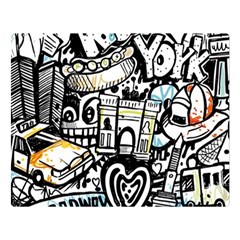 New York City Nyc Broadway Doodle Art Two Sides Premium Plush Fleece Blanket (large) by Grandong