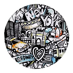 New York City Nyc Broadway Doodle Art Round Glass Fridge Magnet (4 Pack) by Grandong