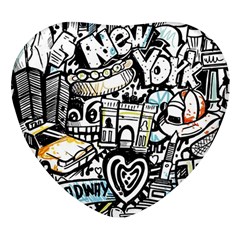 New York City Nyc Broadway Doodle Art Heart Glass Fridge Magnet (4 Pack) by Grandong