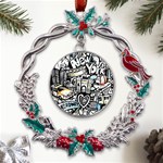 New York City Nyc Broadway Doodle Art Metal X mas Wreath Holly leaf Ornament Front