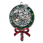 New York City Nyc Broadway Doodle Art Metal X Mas Lollipop with Crystal Ornament Front