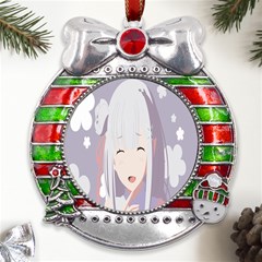 Emilia Rezero Metal X mas Ribbon With Red Crystal Round Ornament by artworkshop