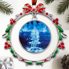 Water Blue Wallpaper Metal X mas Wreath Ribbon Ornament by artworkshop