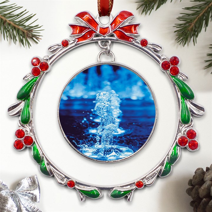 Water Blue Wallpaper Metal X mas Wreath Ribbon Ornament