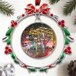 Water Droplets Metal X mas Wreath Ribbon Ornament Front