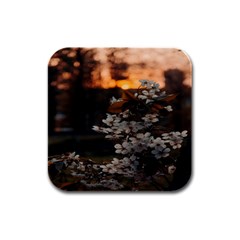 White Flower Rubber Square Coaster (4 Pack) by artworkshop