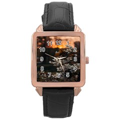 White Flower Rose Gold Leather Watch 