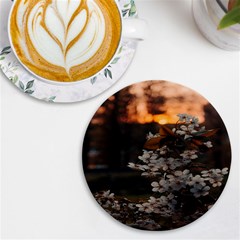 White Flower Uv Print Round Tile Coaster by artworkshop