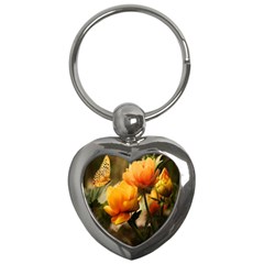 Yellow Butterfly Flower Key Chain (heart) by artworkshop