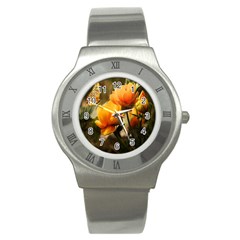 Yellow Butterfly Flower Stainless Steel Watch by artworkshop