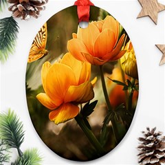 Yellow Butterfly Flower Oval Ornament (two Sides) by artworkshop