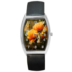 Yellow Butterfly Flower Barrel Style Metal Watch by artworkshop