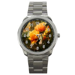 Yellow Butterfly Flower Sport Metal Watch by artworkshop